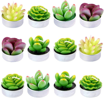 12Pcs Decorative Succulent Plants Tealight Candles Kit Cute Smokeless Candles - Innovative Decor