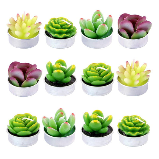 12Pcs Decorative Succulent Plants Tealight Candles Kit Cute Smokeless Candles - Innovative Decor